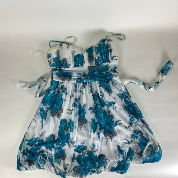 White & Blue Floral Bubble Dress - Picture 3 of 5